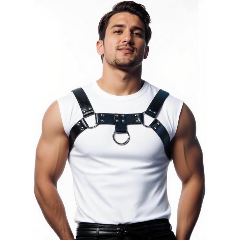 Men's PU Leather Chest Harness – Adjustable Shoulder Belt for Fashion Styling, C